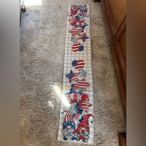 New in Package Patriotic Table Runner with Stars and Stripes Gnomes